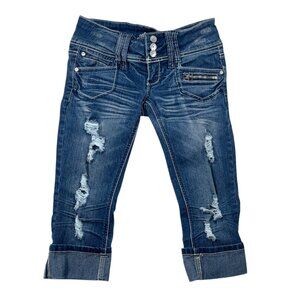 Y2K ALMOST FAMOUS DISTRESSED CAPRIS SZ 3 Low Waist Denim